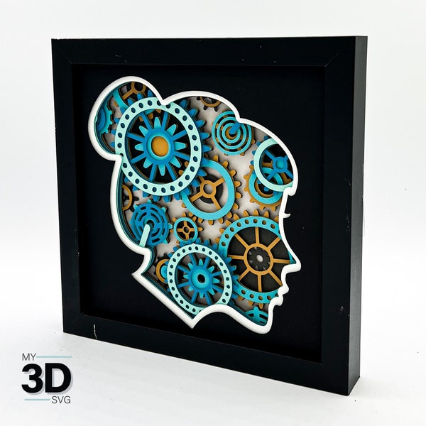 3D GEARS in HEAD- WOMAN svg - shadowbox svg - for cricut - for silhouette