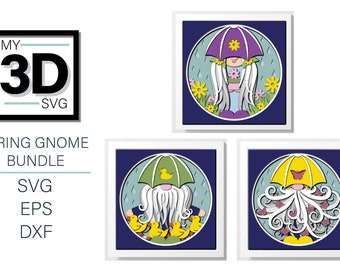 3D SPRING Gnome Bundle -  Gnome svg - SPRING SVG -shadow box svg - for cricut - for silhouette