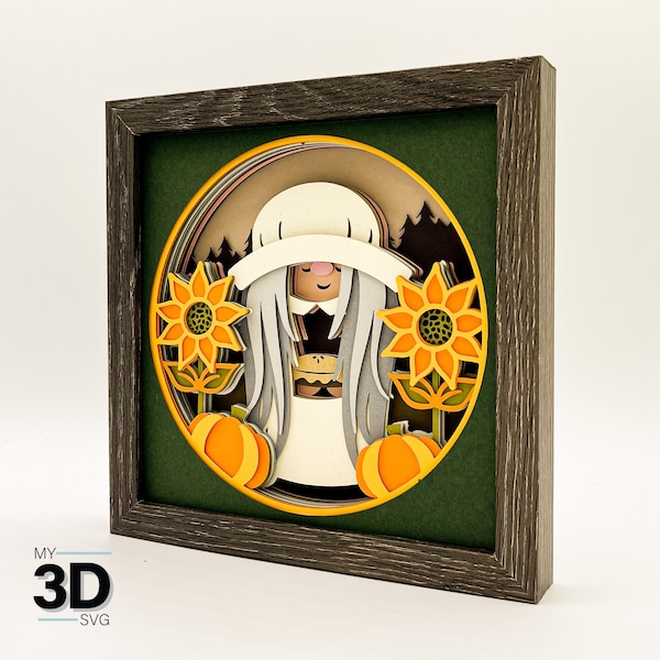 3D THANKSGIVING GNOME 3 svg - PILGRIM Gnome - shadow box svg - for cricut - for silhouette