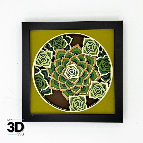 3D SUCCULENT MANDALA SVG - Hen and Chicks Plant Shadow Box