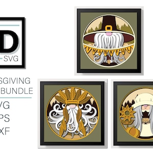 3D THANKSGIVING GNOME BUNDLE - Pilgrim Gnome - Schattenbox svg - für cricut - für Silhouette