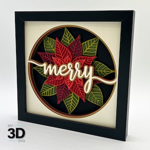 MERRY POINSETTIAS svg - 3D Christmas svg - CHRISTMAS shadow box svg - for cricut - for silhouette