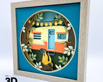 3D VINTAGE CAMPER SVG - Camping Shadow box svg - layered cardstock svg - for cricut - for silhouette