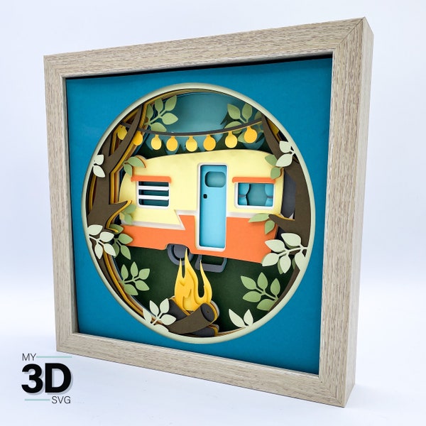 3D VINTAGE CAMPER SVG - Camping Shadow box svg - layered cardstock svg - for cricut - for silhouette