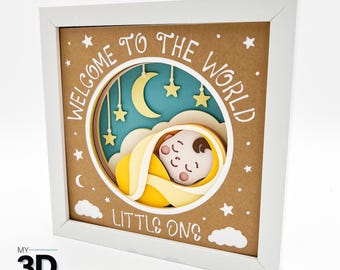 3D WELCOME to the WORLD svg - Shadow box svg - layered cardstock svg - for cricut - for silhouette