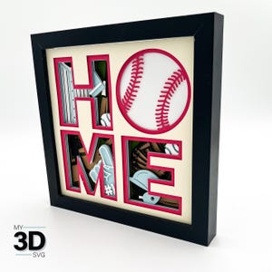 BÉISBOL 3D EN CASA SVG - DEPORTES Cuadro de sombra SVG - Cartulina en capas SVG - para Cricut - para Silhouette