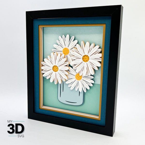 3D MASON JAR DAISIES svg - 3d Flower shadowbox svg - for cricut - for silhouette