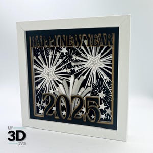 3D FELIZ AÑO NUEVO 2025 svg - Caja de sombra navideña svg - para cricut - para silueta