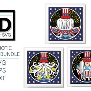 3D 4th of July GNOME BUNDLE -  PATRIOTIC Gnome bundle svg - shadow box svg - for cricut - for silhouette