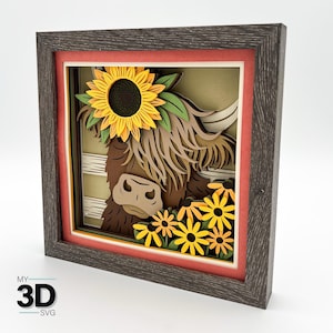 Svg 3D FALL HIGHLAND COW - Shadow Box svg - pour cricut - pour silhouette