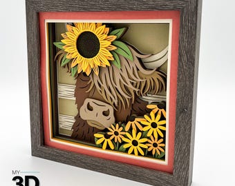 3D FALL HIGHLAND COW svg - Shadow Box svg - for cricut - for silhouette