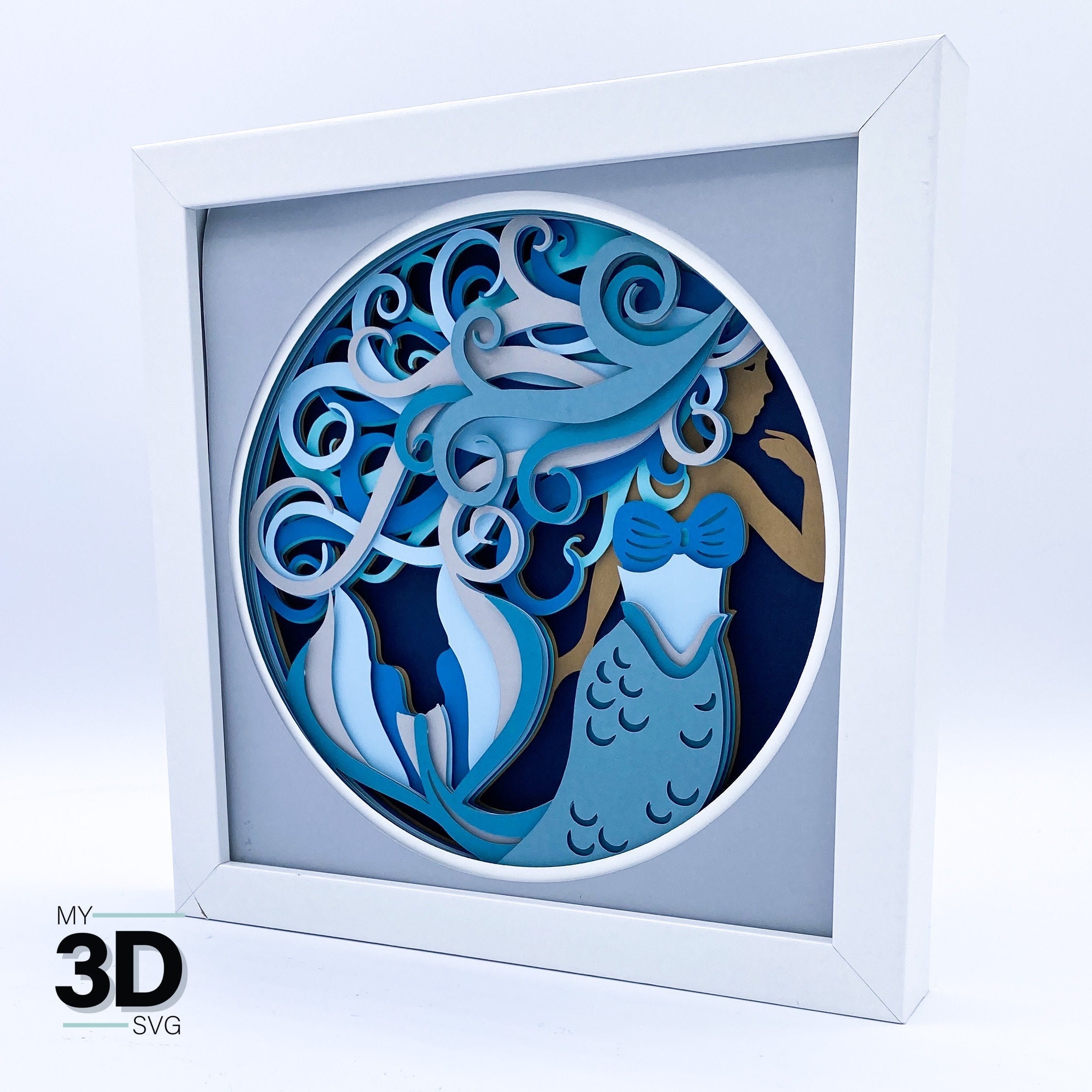 3D MERMAID svg - TROPICAL Shadow Box - for cricut - for silhouette