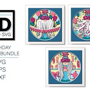 3D BIRTHDAY GNOME BUNDLE svg - Cumpleaños svg - gnome svg - shadow box svg - para cricut - para silueta
