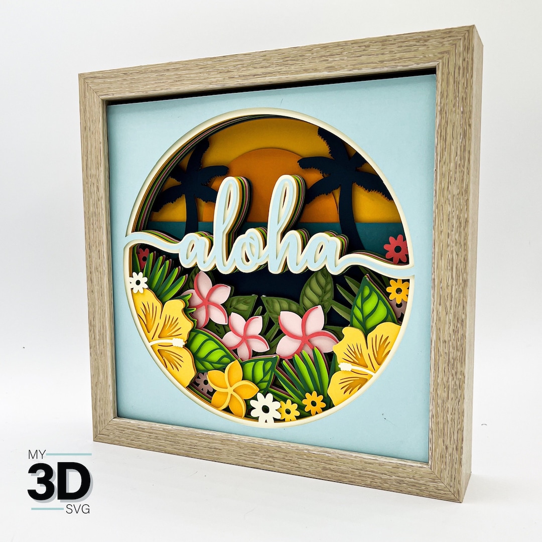 884 立体刺繍Aloha Hawaii/上質モヘア混 FRANKLIN 3 3D ALOHA SVG -hawaiian Shadow Box Svg -beach Svg - Layered