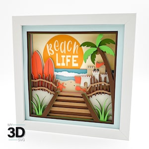 3D BEACH Svg - Shadow box svg - svg en papier cartonné en couches - pour cricut - pour silhouette