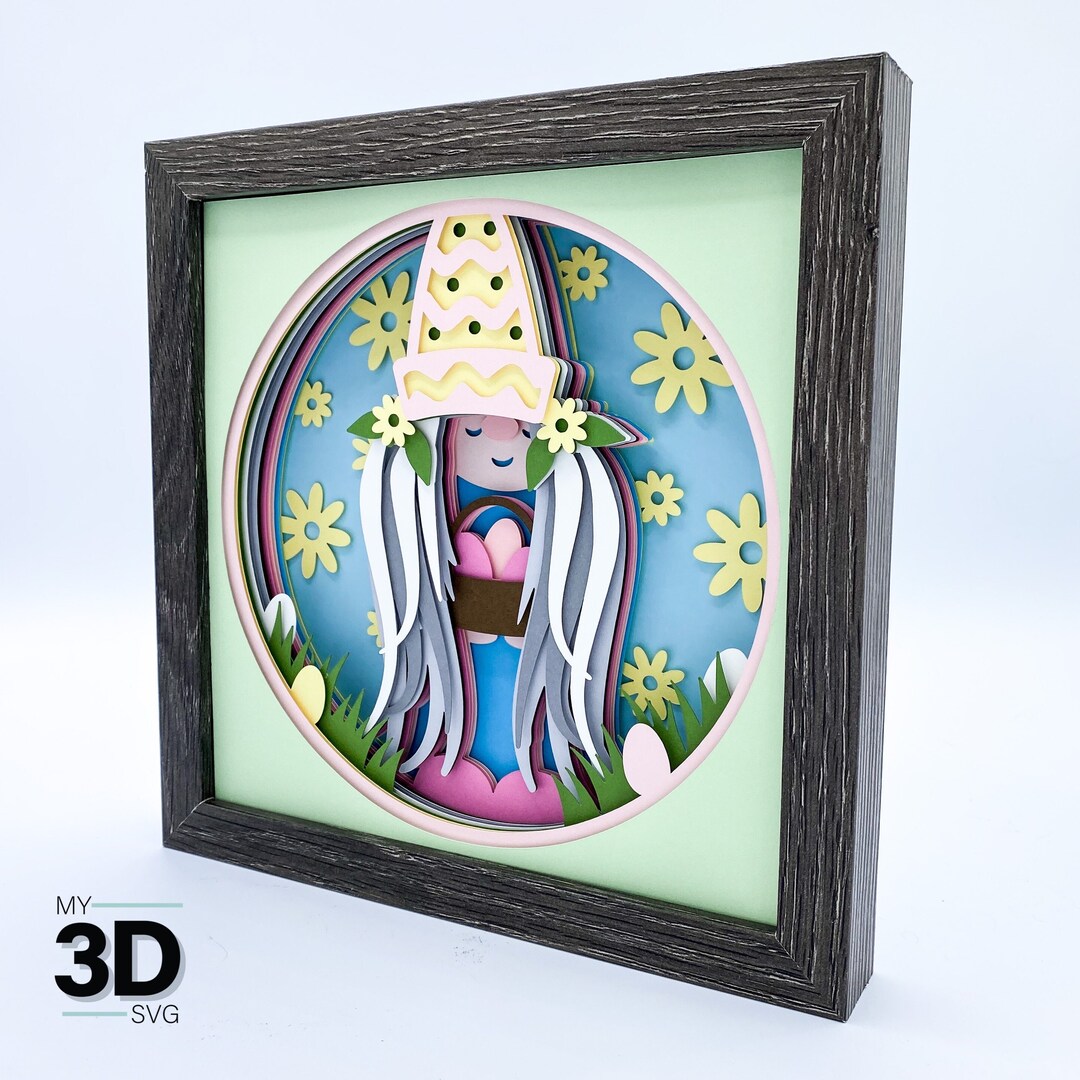3D EASTER GNOME 3 Svg - Easter Svg - Lady Gnome Svg - Shadow Box Svg ...