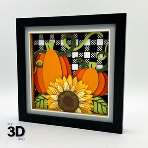 3D TOURNESOL ET CITROUILLES svg - Buffalo Plaid Fall shadow box svg - pour cricut - pour silhouette