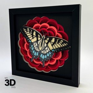 Svg 3D PAPILLON SUR FLEUR - Svg de boîte d'ombre - Svg de papier cartonné en couches - pour cricut - pour silhouette
