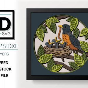 3D ROBIN WITH BABIES Svg - Shadow Box Svg -layered Cardstock Svg - for ...
