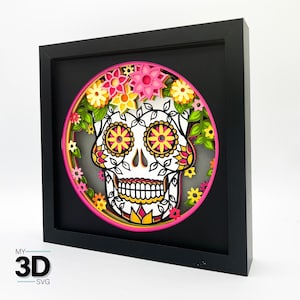 3D SUGAR SKULL svg - Day of the Dead shadow box svg - Dia De Los Muertos- pour cricut - pour silhouette