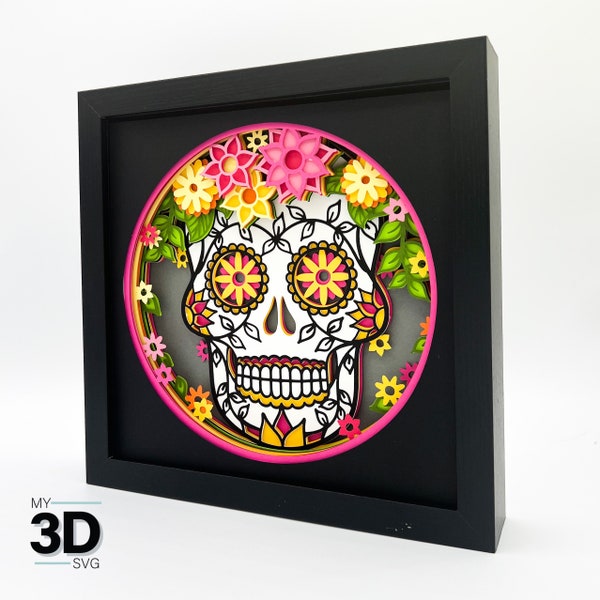 3D SUGAR SKULL svg - Day of the Dead shadow box svg - Dia De Los Muertos- for cricut - for silhouette