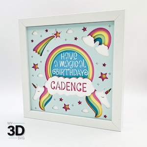 Svg d'anniversaire MAGIQUE 3D - carte d'anniversaire LICORNE svg - pour cricut - pour silhouette