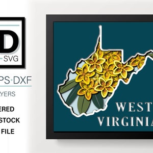 3D WEST VIRGINIA SVG - Rhododendron svg - für Cricut - für Silhouette