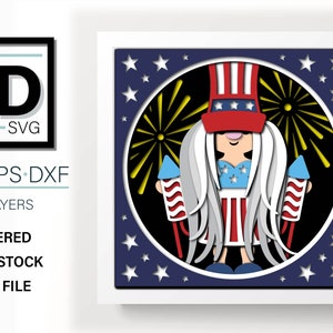 3D 4th of JULY Gnome 3 -  PATRIOTIC Gnome svg - shadow box svg - for cricut - for silhouette