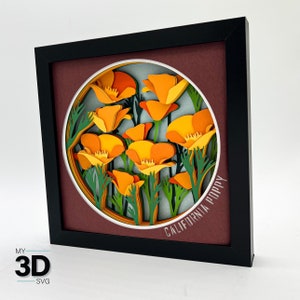 3D CALIFORNIA POPPY Shadow Box svg - para cricut - para silhueta