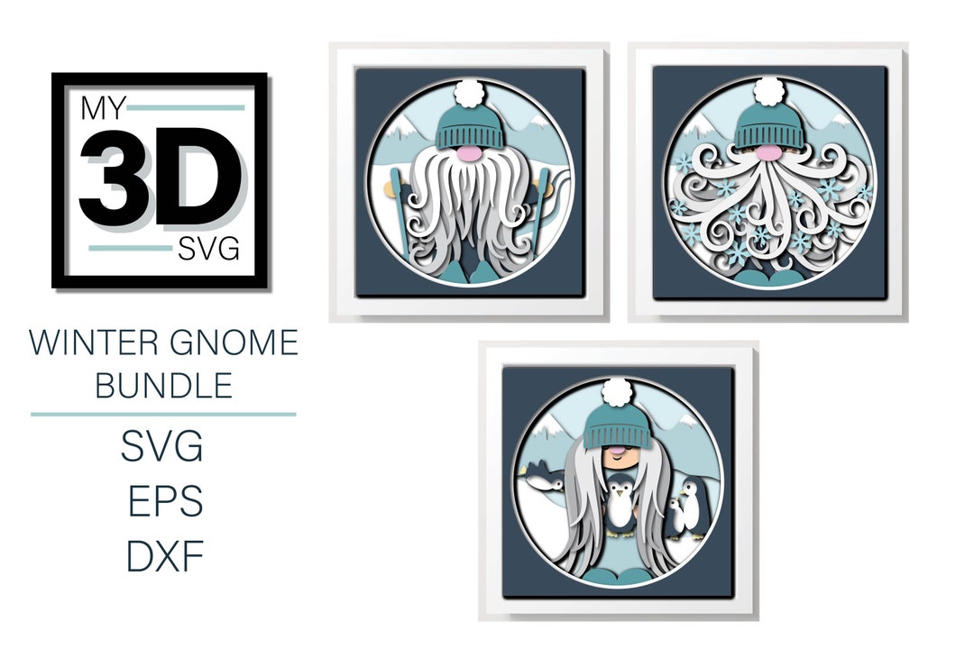 3D WINTER GNOME Svg Bundle- WINTER Shadow Box Svg - for Cricut - for ...