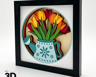 3D WATERING CAN of TULIPS svg - Shadow Box svg - for cricut - for silhouette