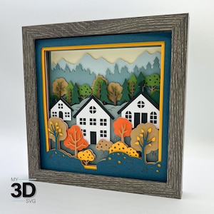 Svg 3D FALL VILLAGE - Svg de boîte d'ombre d'automne - pour cricut - pour silhouette