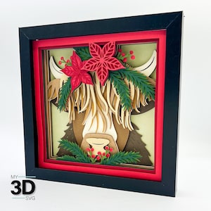 Svg 3D VACHE DES HIGHLANDS DE NOL - Svg Shadow Box - pour cricut - pour silhouette