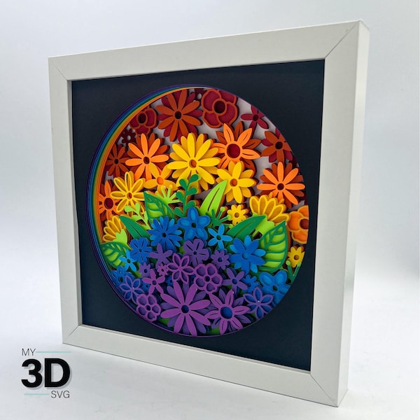 3D FLOWER RAINBOW svg - Shadow box svg - layered cardstock svg - for cricut - for silhouette