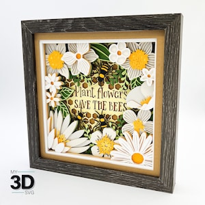 3D SAVE THE BEES - Svg Shadow box - Svg en papier cartonné en couches - pour cricut - pour silhouette