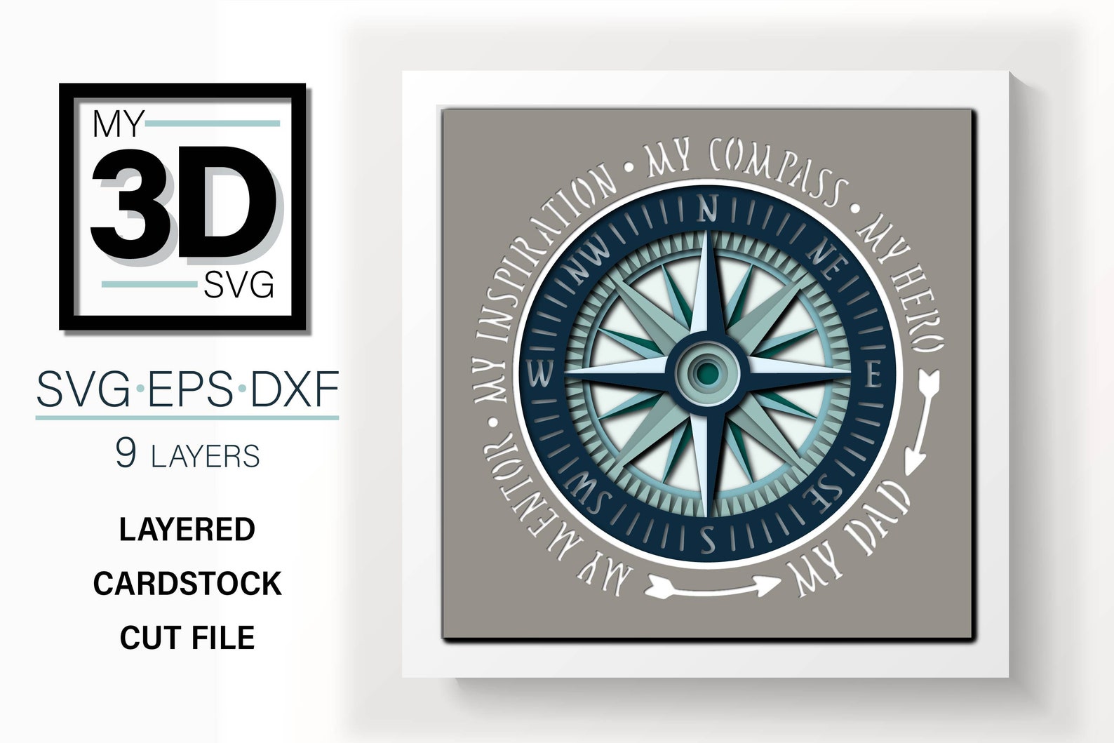 3D COMPASS DAD Shadow Box Svg - for Cricut - for Silhouette - Etsy