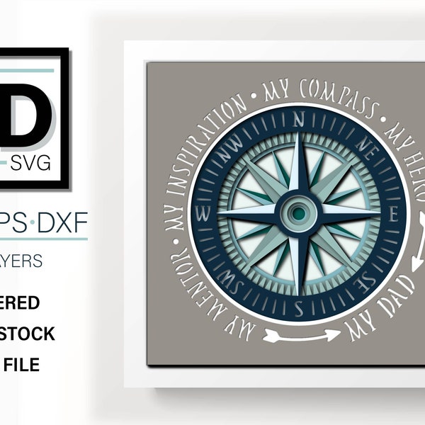 3D COMPASS DAD Shadow Box svg - for cricut - for silhouette
