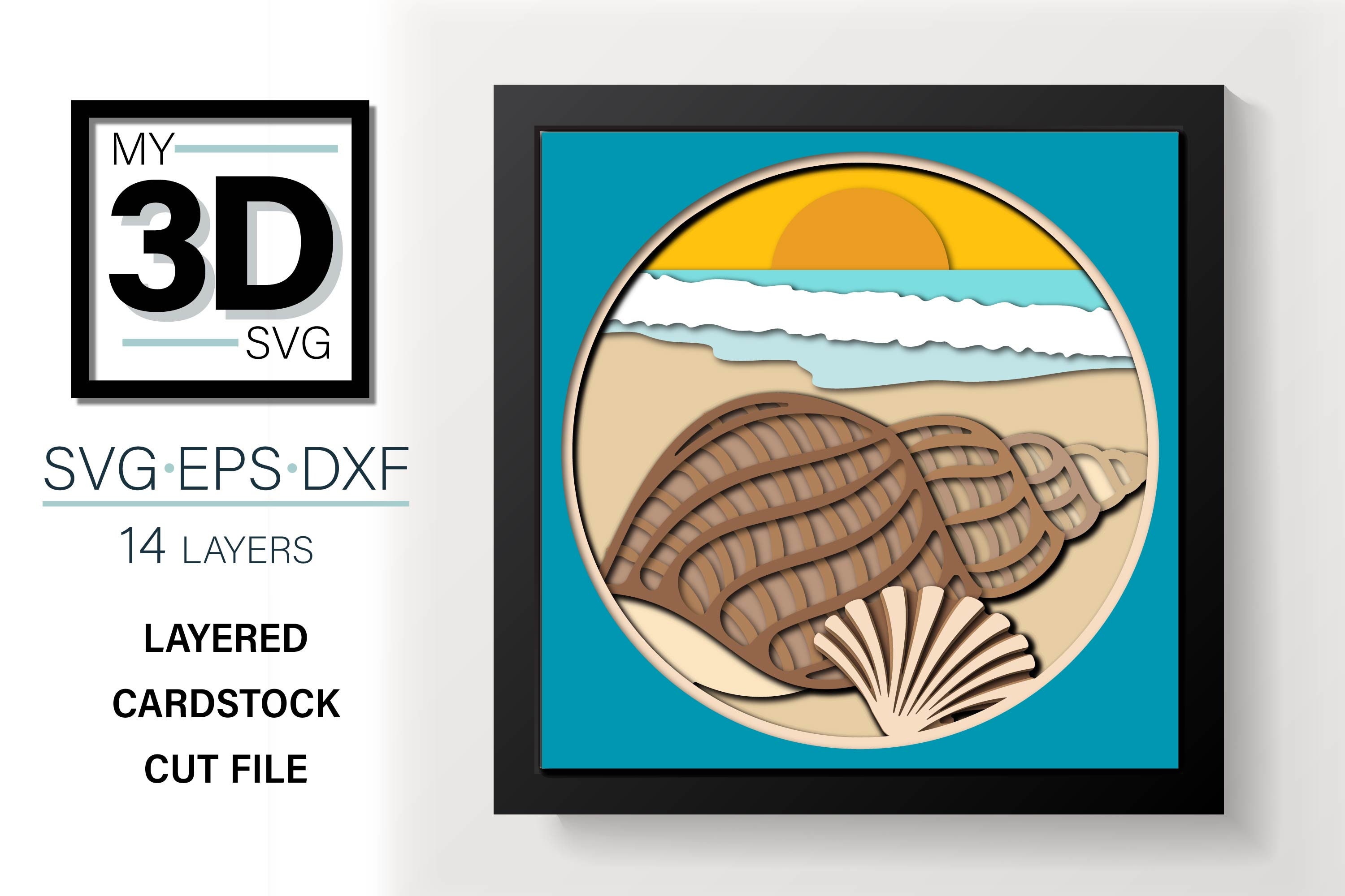 3D SEASHELLS on BEACH SVG - Layered Shadow Box Svg - for Cricut - for ...
