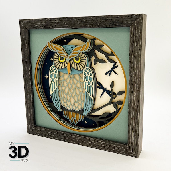 3D OWL AT NIGHT Svg - Shadow box svg -layered cardstock svg - for cricut - for silhouette