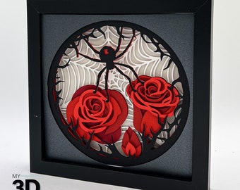 3D SPIDER WITH ROSES svg - Halloween shadow box svg - for cricut - for silhouette