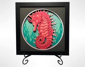 3D SEAHORSE SVG -Ocean Shadow box svg -layered cardstock svg - for cricut - for silhouette