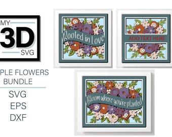 3D SIMPLE FLOWERS BUNDLE - Shadow Box svg - for cricut - for silhouette