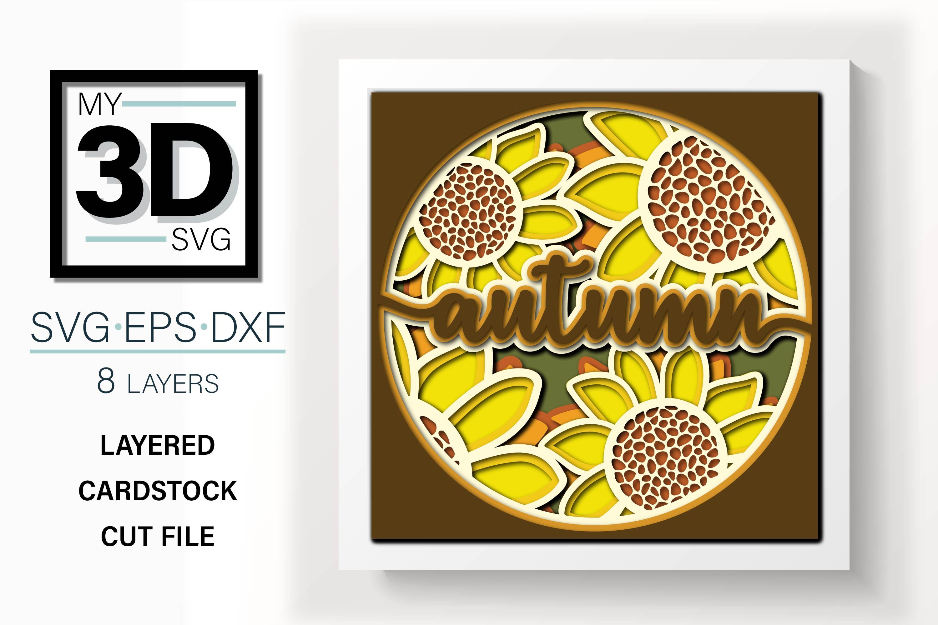 3D AUTUMN SUNFLOWER SVG 3d Fall Svg 3d Shadow Box Svg Etsy