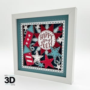 3D PATCHWORK Svg du 4 juillet - Svg de boîte d'ombre d'été - Svg de papier cartonné en couches - pour cricut - pour la silhouette