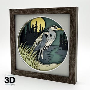 GARZA AZUL 3D svg - Caja de sombras svg - para cricut - para silueta