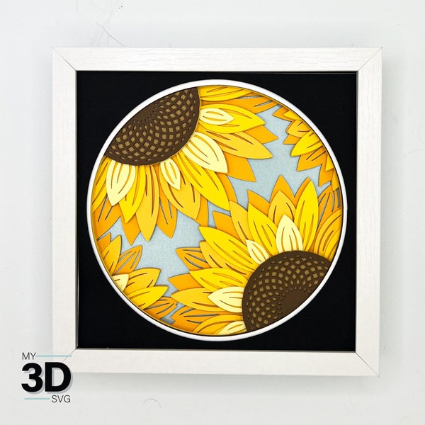 3D SUNFLOWERS SVG - layered shadow box svg - for Cricut - for Silhouette
