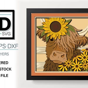 3D FALL HIGHLAND COW svg - Shadow Box svg - for cricut - for silhouette image 3