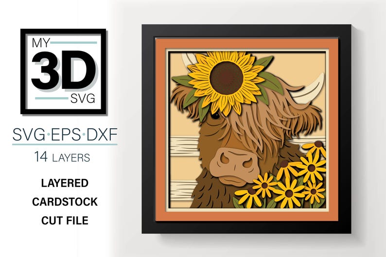 3D FALL HIGHLAND COW svg - Shadow Box svg - for cricut - for silhouette image 3