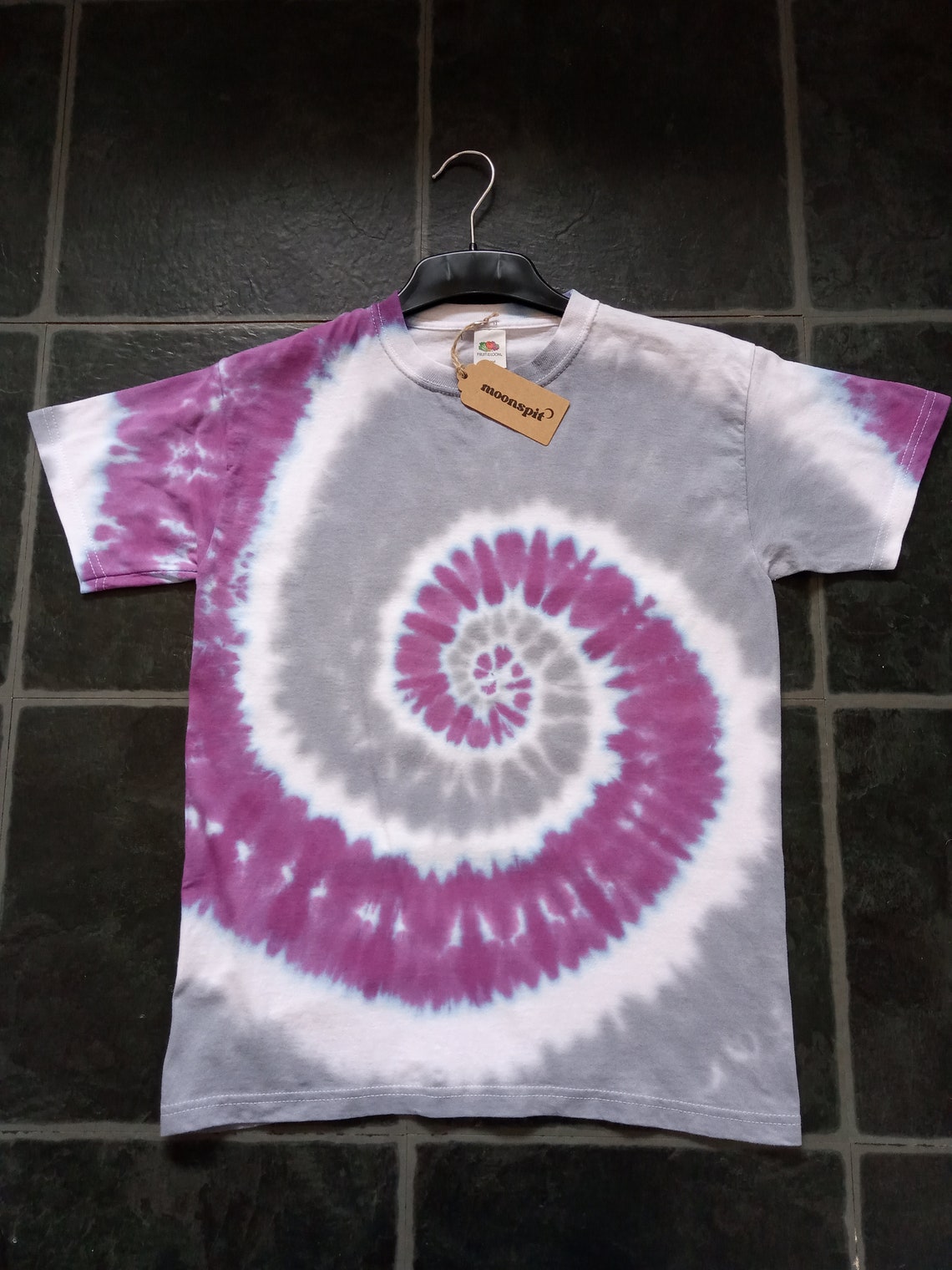 purple and white tie dye shirt