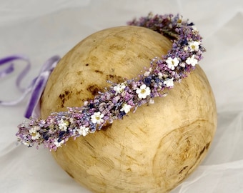 Brautkrone aus Wiesenblumen, Brautjungfer Krone, Braut Kopfschmuck, Lavendel Krone, Blumen Haarband, lila Krone, Braut Haarschmuck